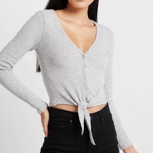 a&f cropped knot front long sleep top